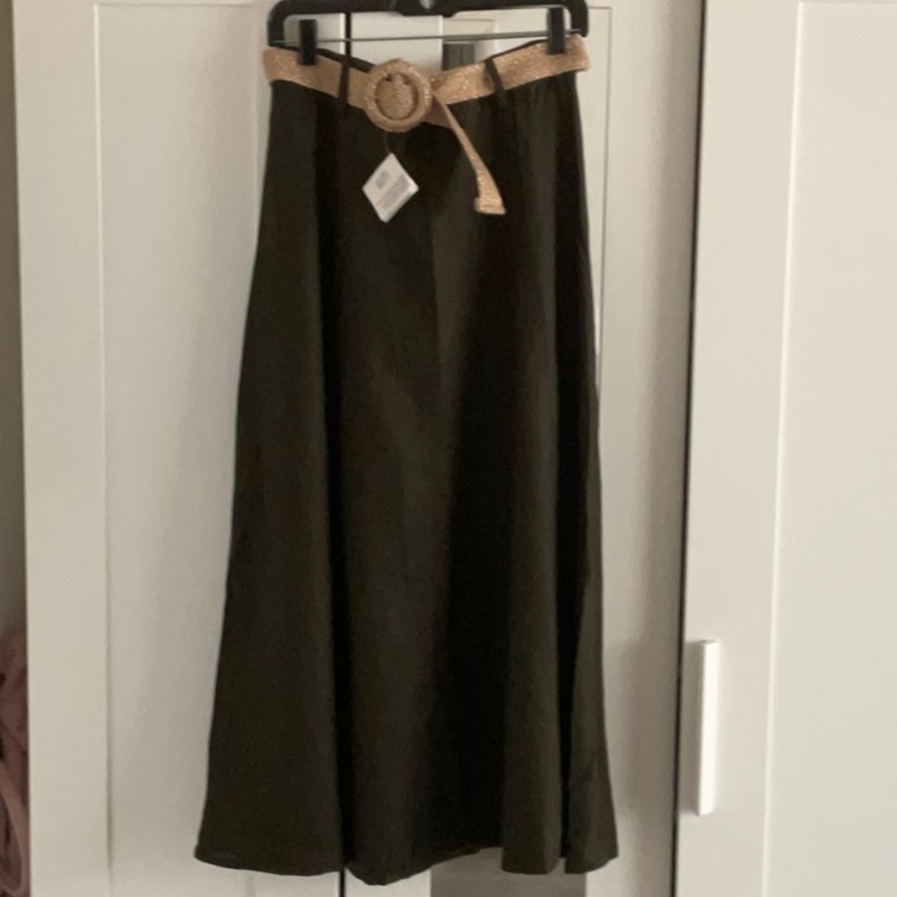 Zara Green Midi A-line Skirt for Work